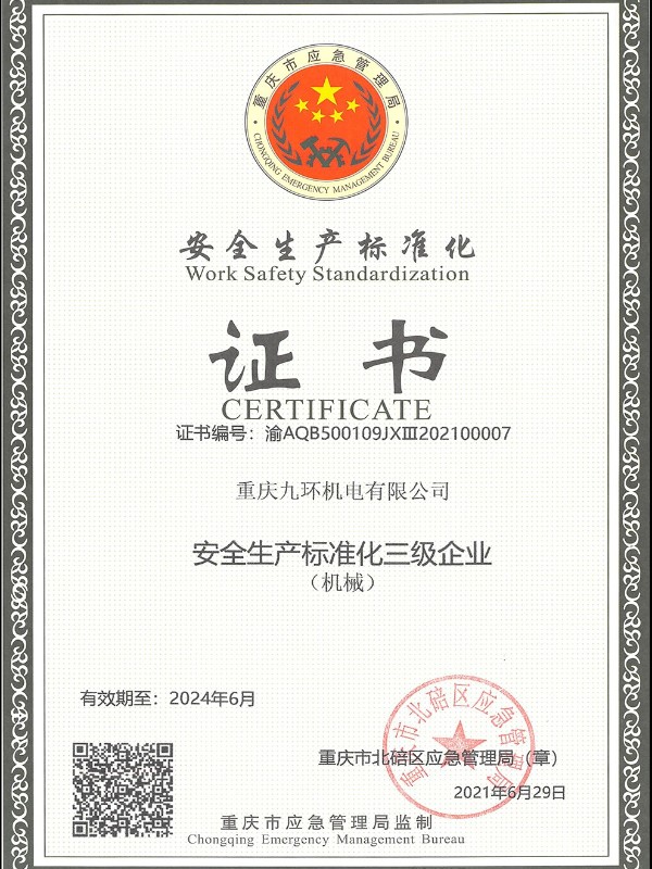 资质安全生产标准化证书-氢能阀组厂家